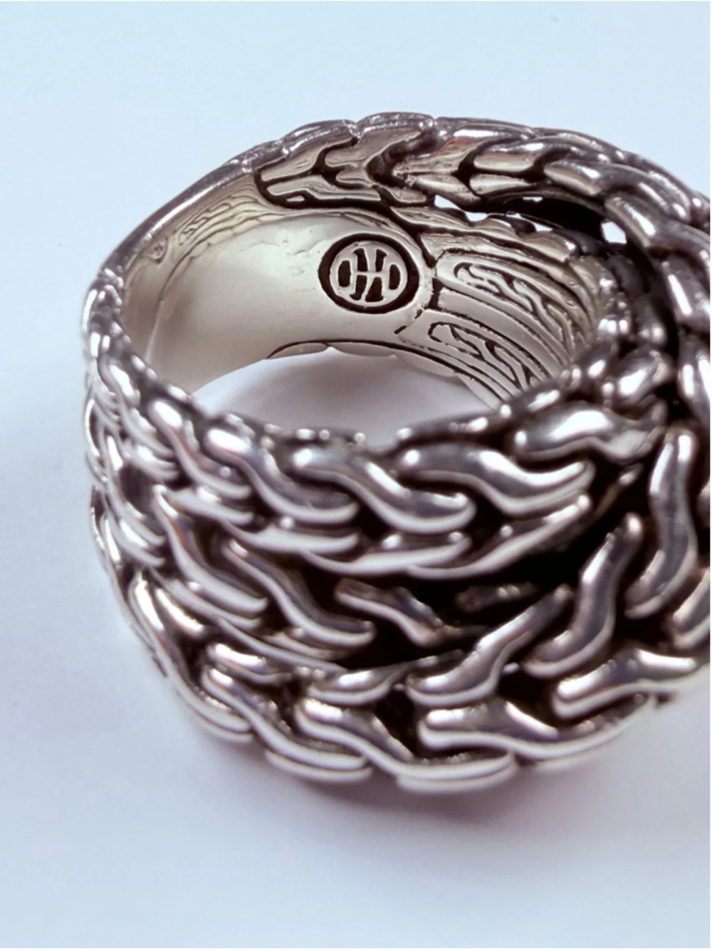John Hardy Tiga Classic Chain Overlap Wrap 925 Sterling Silver Chunky Band Ring